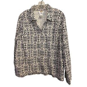 Talbots Stretch White and Black Corduroy Long Sleeve Button Down Shacket Size 1X